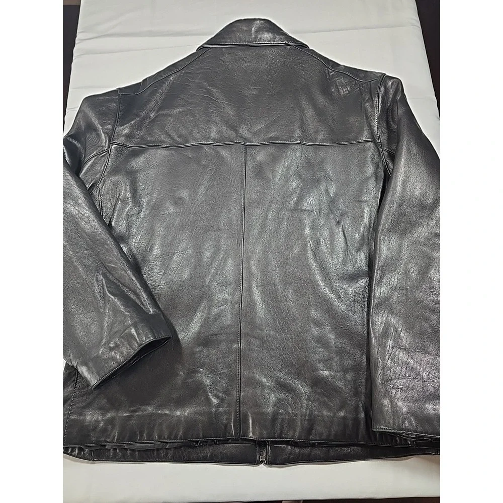 Dockers Black Leather Moto Jacket XL Men's‎ Biker Classic Vintage